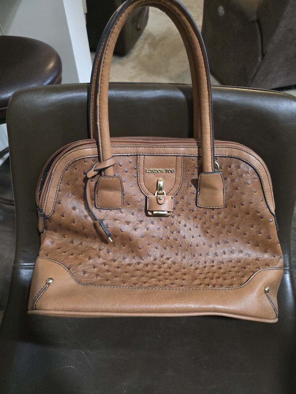 London Fog Cognac Textured Dome Satchel